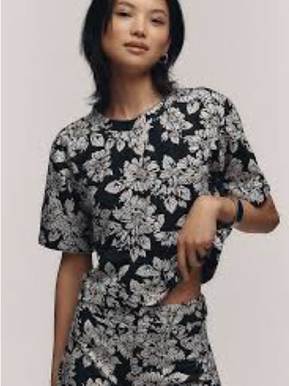 Navy Floral Maeve Anthropologie Boxy Print Short Sleeve Top Medium